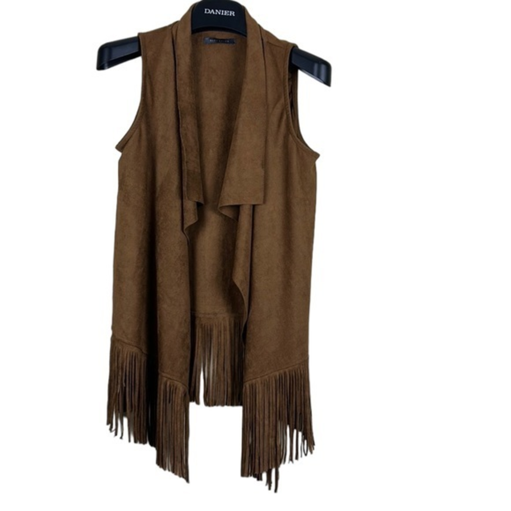 Suzy Shier faux suede vest fringed cascading vest size medium